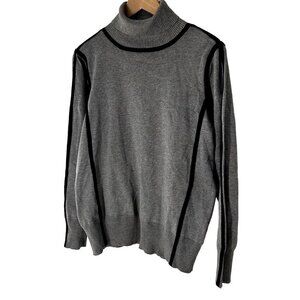 CATO Women Turtleneck Sweater Grey Black Ribbing Size 14/16W Stretch